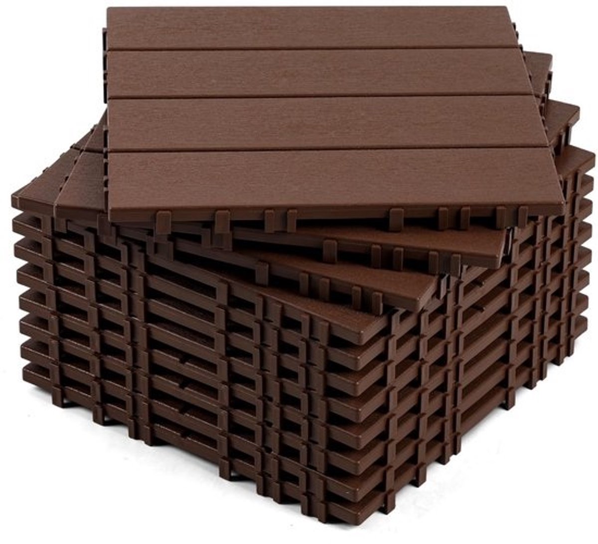 Houten Tegels - Balkon Vloer - Buiten Terras - Snelle Klik Installatie - 30x30cm 11 Stuks - Roodbruin