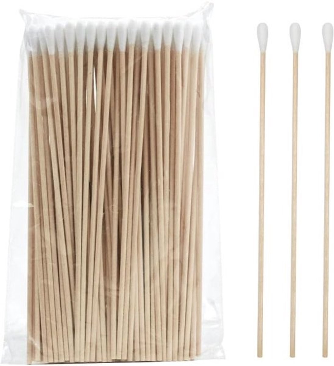 Houten Wattenschijfjes - Lange Stokjes - Persoonlijke Hygiëne - 200 Stuks - 15 cm Lengte - Wit