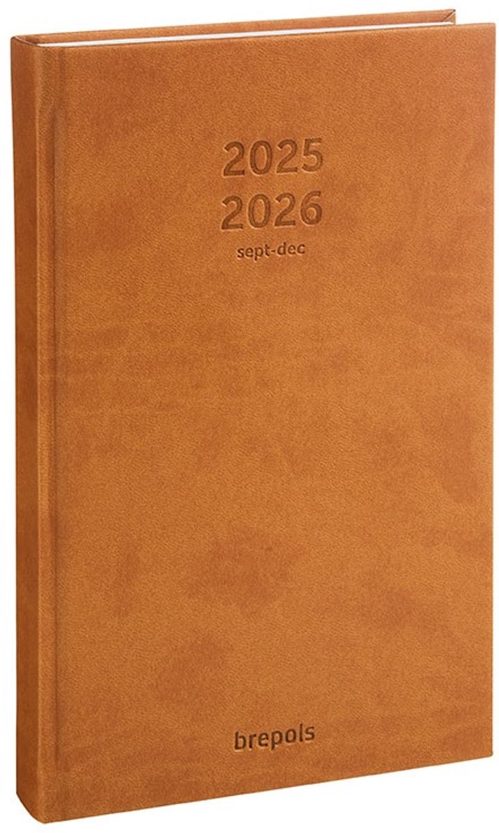 Agenda 2025/2026 Brepols Saturnus Lucca 1 dag per pagina 13,3x20,8cm 16 maanden vanaf september 2025 omslag kunstleder lichtbruin wit papier