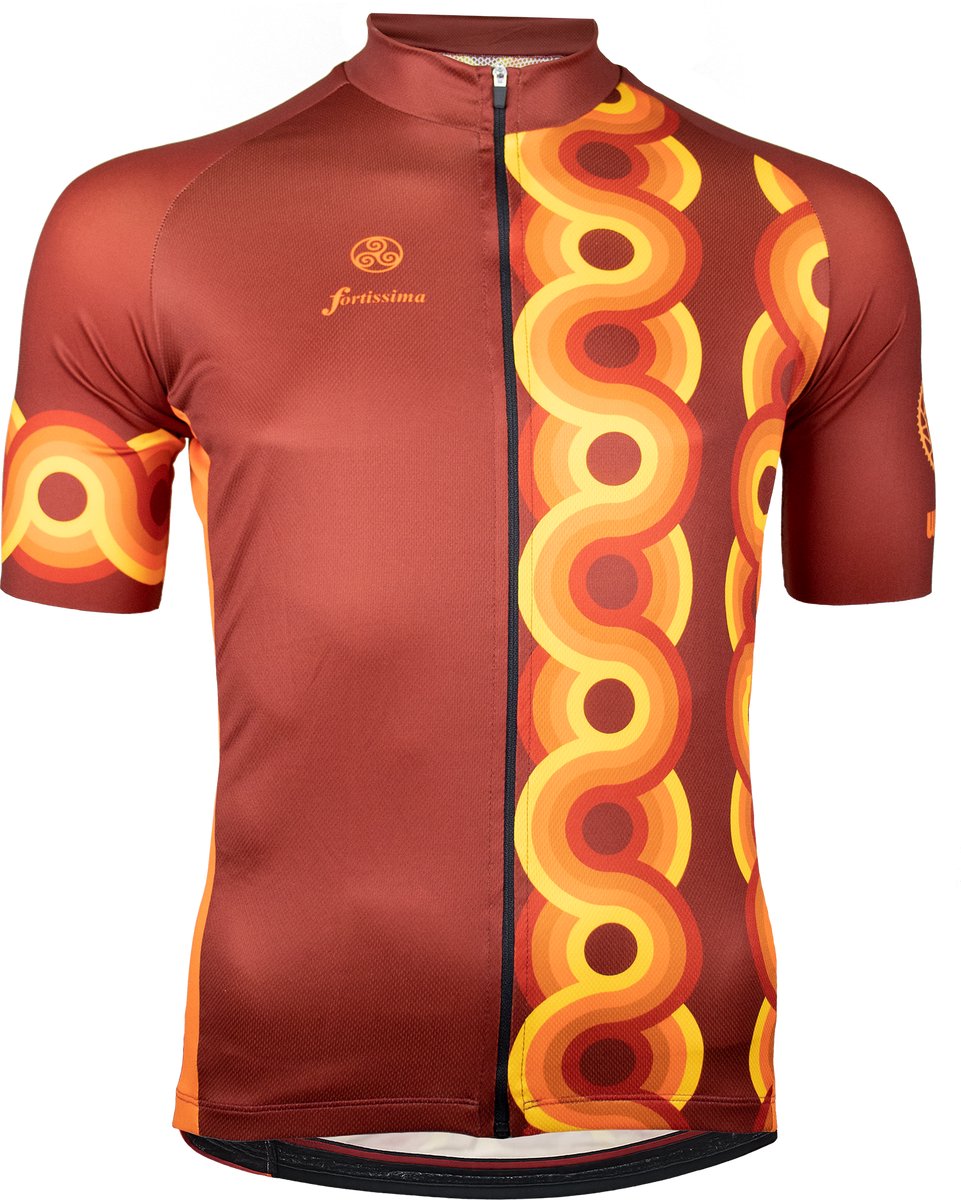 Fortissima Wielershirt Heren Dames - Retro Waves - Korte Mouw - Aero Fit - Fietsshirt met Rits - Maat L