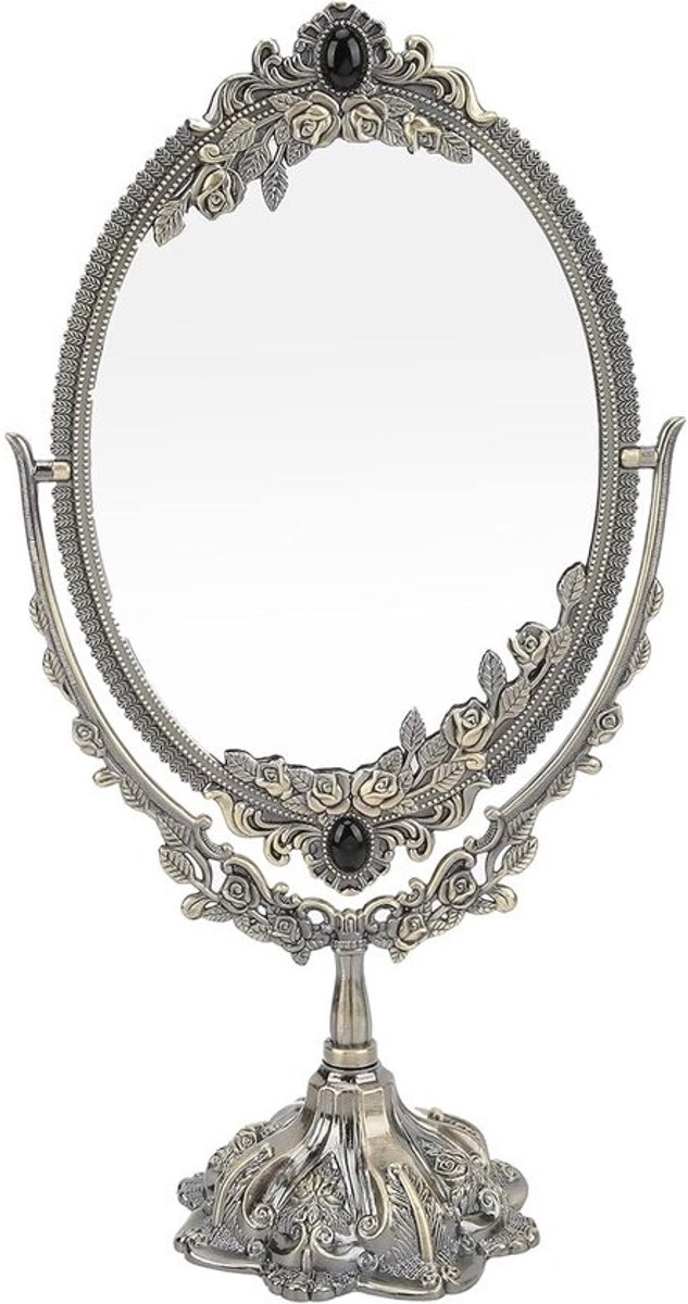 Tafelblad Spiegel - Make-up Spiegel - Snel Opfrissen - Dubbelzijdig Roterend - 29x15 cm - Zilver Goud