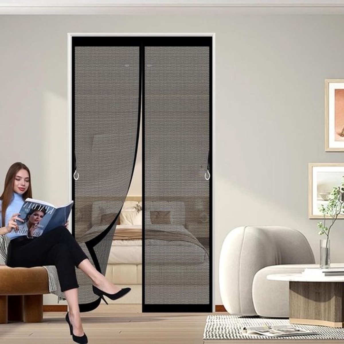 Magnetisch Raamhor - Vliegengordijn Hor - Insecten Buiten Houden - Zonder Boren - 92 x 218 cm - Zwart