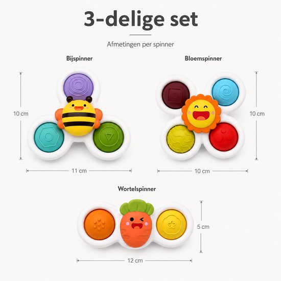 Baby Fidget Spinners - Badspeelgoed met Zuignap - 3 Stuks - Multicolor van Huipooh — afbeelding 2