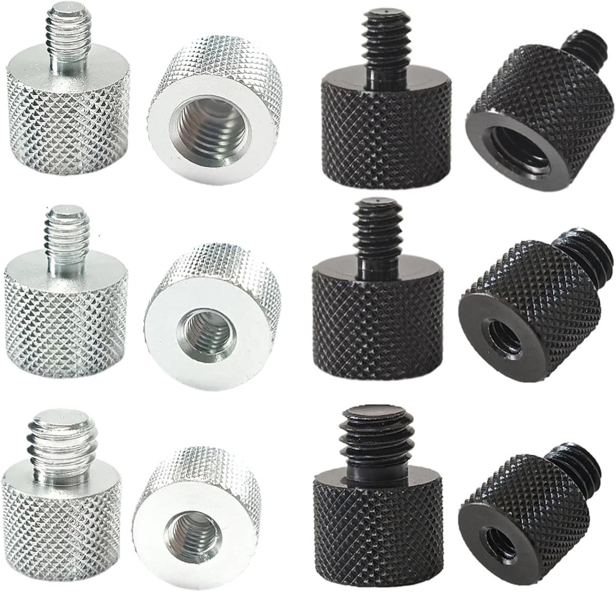 6-delige schroefadapterset voor camera's, schroefdraadadapter van aluminium voor statieven, monopods en flitsers, geschikt voor 1/4 en 3/8 inch bevestigingen
