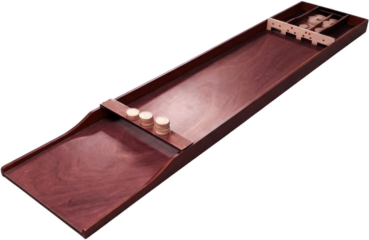 Cougar Dutch Shuffle Board Classic Sjoelbak Wedstrijd – Donkerbruin – 200 x 40 cm – Met 30 sjoelschijven – Holgedraaid - Wedstrijdformaat – Voor recreatief gebruik – Hout