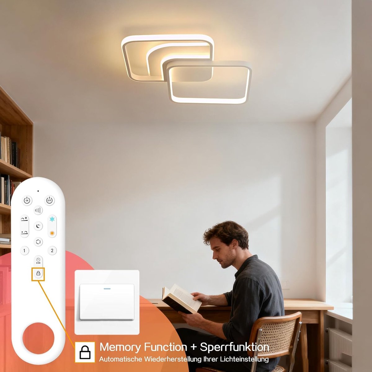 Amdelne - Luxe Plafondlamp - 2 LED Ringen Plafondlampen - Dimbaar 3 staps - 3000K-6500K - 5600LM - 45W - Plafonniere - Plafond lamp - Woonkamer Slaapkamer of Kinderkamer - Wit