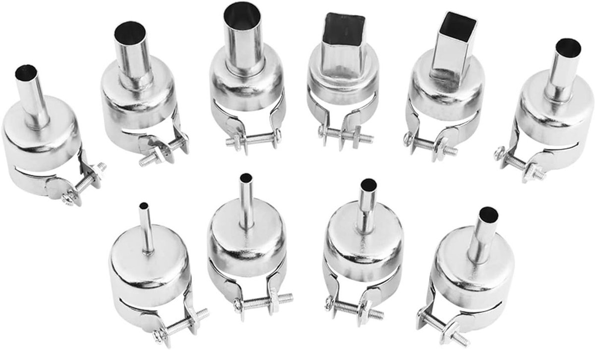 Hetelucht Mondstukken Set - Reparatie Tools - Elektronica Reparatie - Borgschroef Ontwerp - 10 Maten - Zilver
