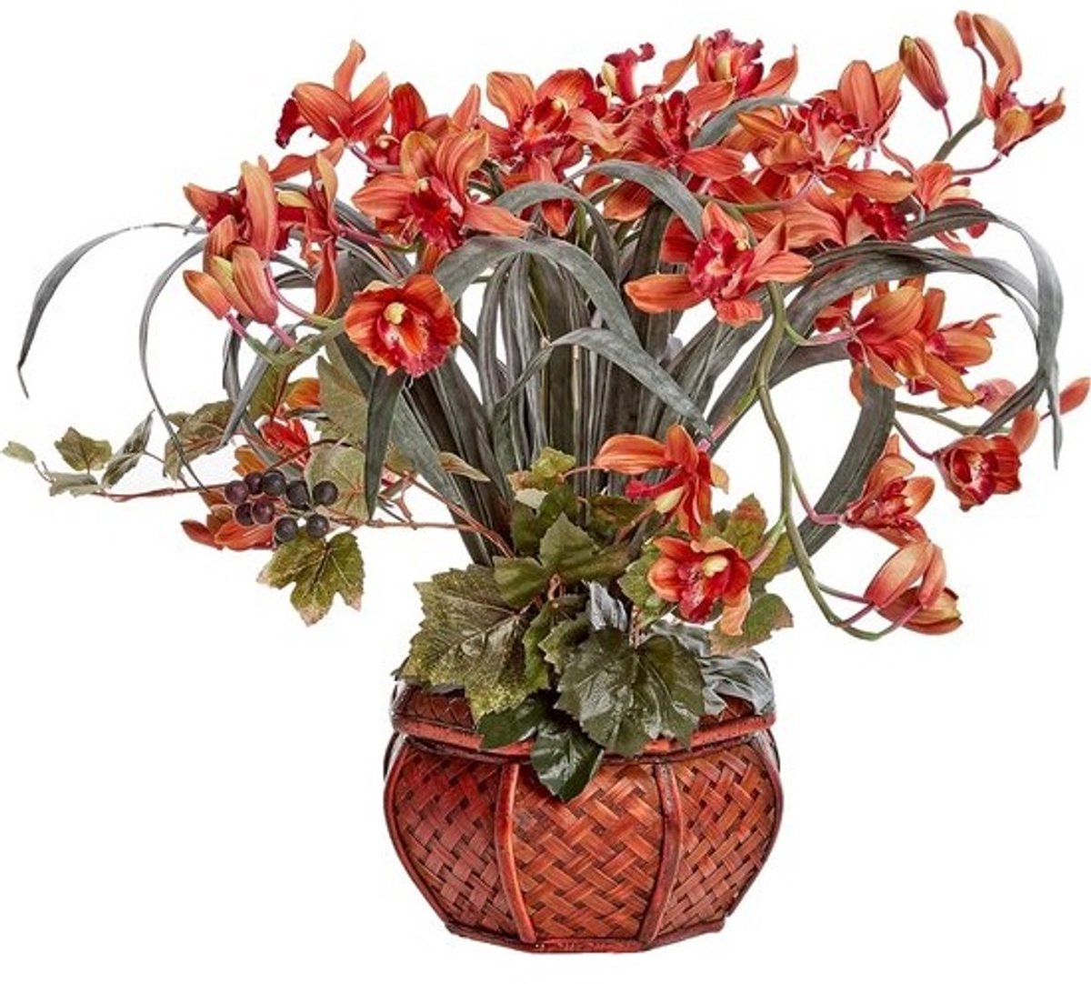 Zijde Cymbidium Arrangement - Kunstbloemen Vaas - Interieur Decoratie - Bijna Natuurlijk Uiterlijk - 76 cm Hoog - Bourgondië