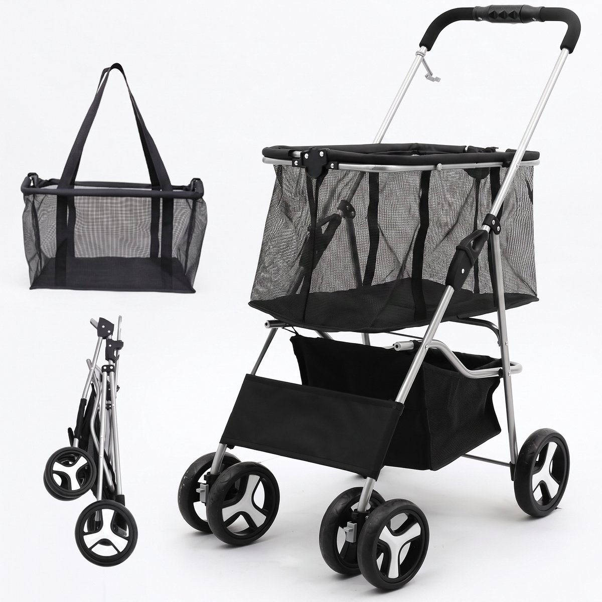 Gotrolly Boodschappentrolley - Compact Inklapbaar - Ademend Gaas - 2 in 1 Kar en Draagtas - Zwart