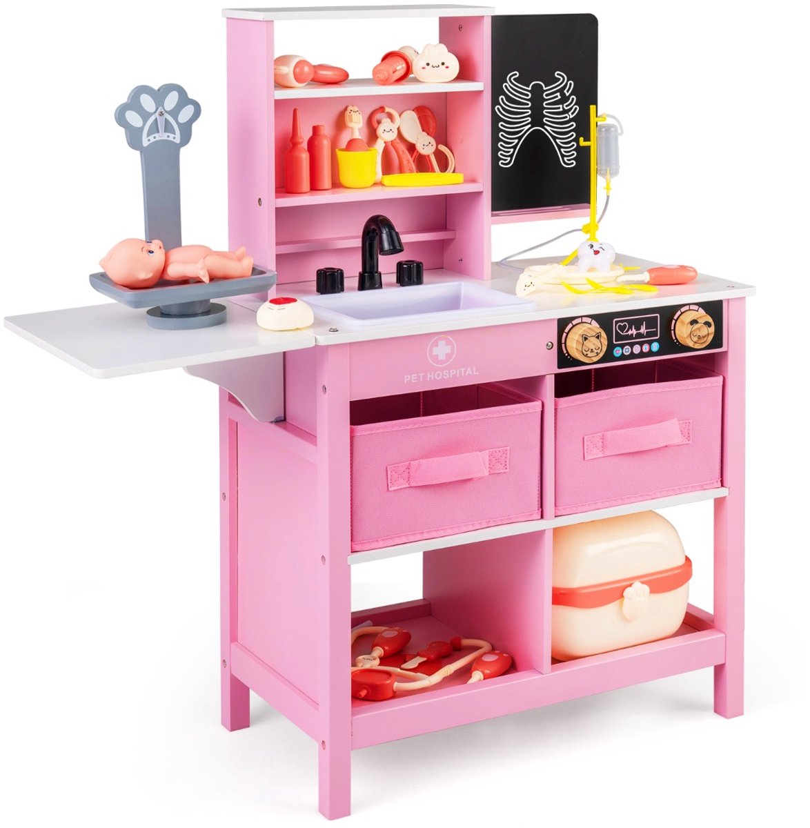 SureDeal® - Rollenspell - Montessori Dokterpraktijkset Speelgoedkoffer - Kinderen Dierenarts Speelset - 75x28x82 cm - Roze