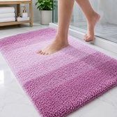 Badmat BOTC - Antidérapant - 75x50cm - Badmat absorbant - Tapis de douche - Tapis de toilette - Rose/ Wit