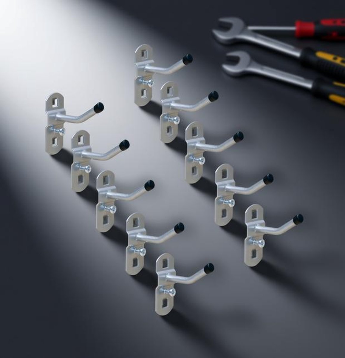 LoShop Gatenwandhaken Set 10x voor Dopsleutels met Schuine Haakuiteinde, Gereedschapshouder
