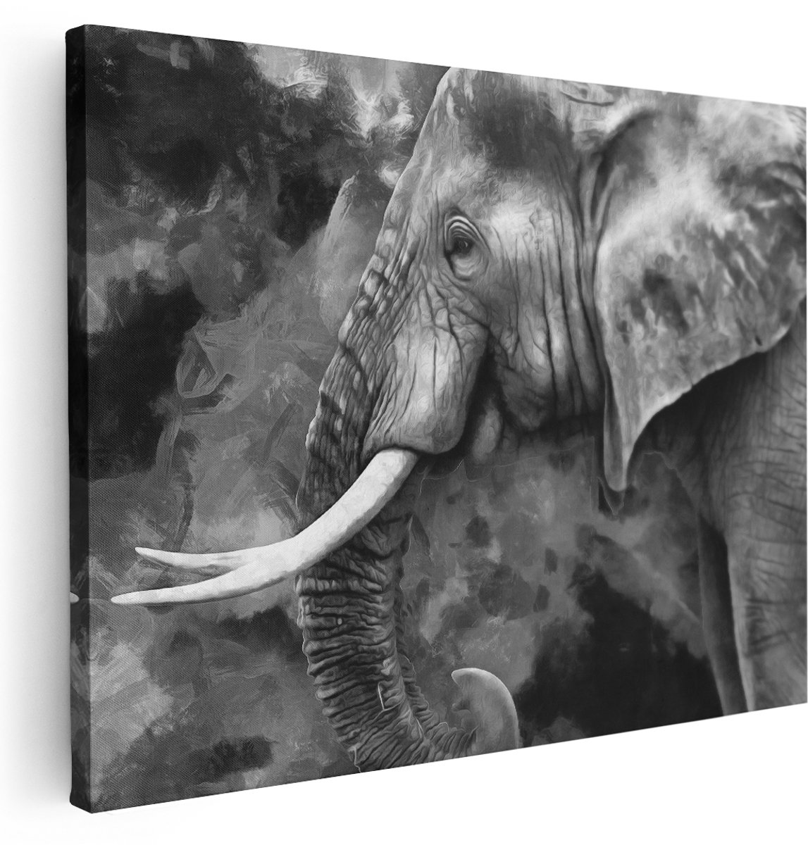 Artaza Canvas Schilderij Olifant - Abstract - Zwart Wit - 160x120 cm - Groot - Wanddecoratie Woonkamer - Schilderijen - Muurdecoratie