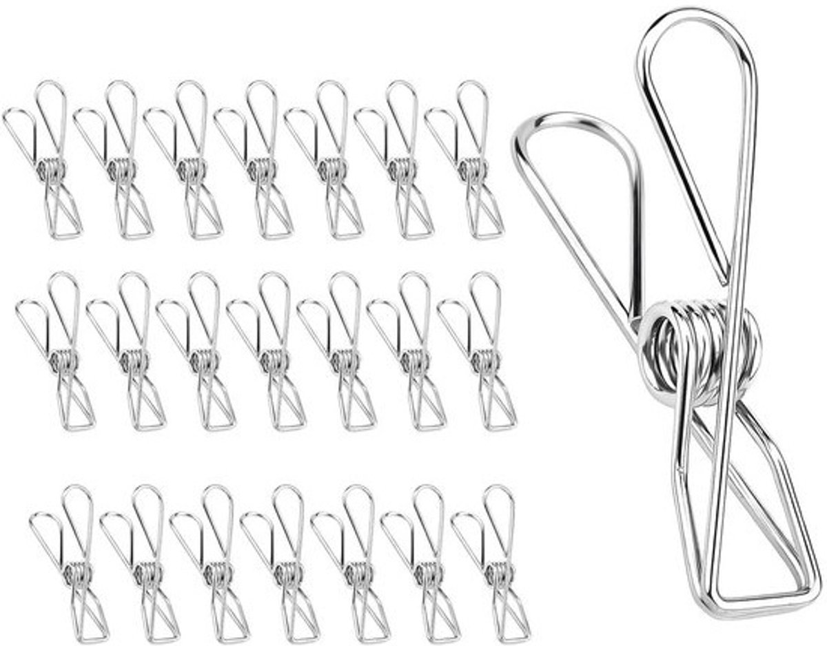 Wasknijpers Groot - Kleding Klemmen - Kleding Drogen - Roestvrij Staal - 85 cm - Zilver