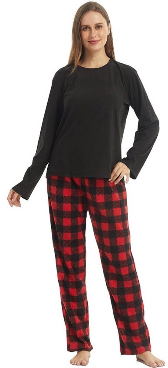 Warme Fleece Pyjama Set Dames - 2 Delig Loungepak met Lange Mouwen