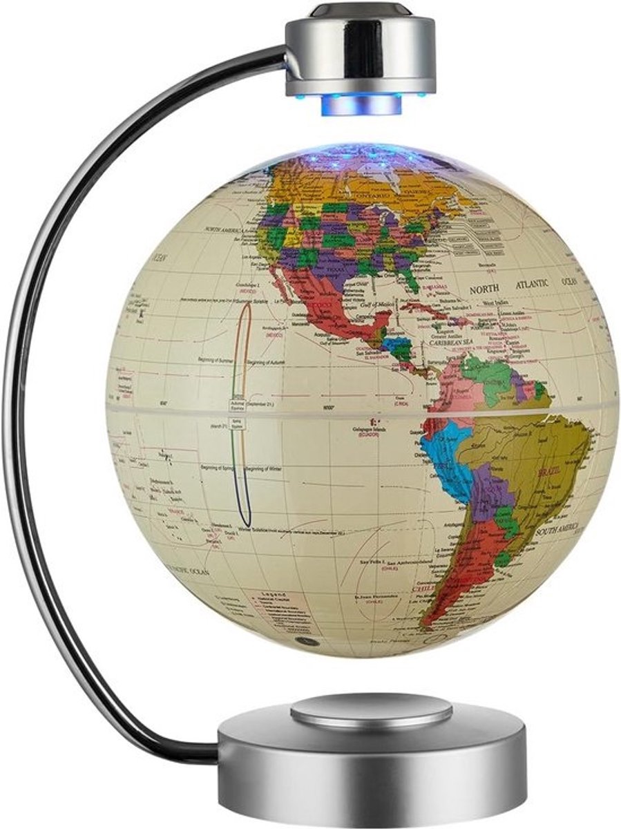 Zwevende Wereldbol met LED Verlichting en Automatische Rotatie - 20 cm