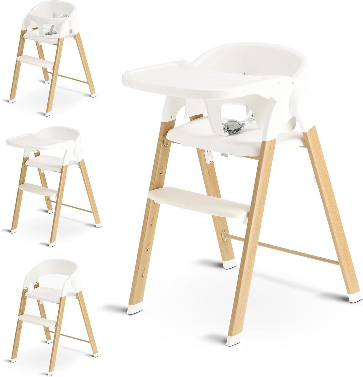 Kinderstoel Baby Peuter - Meegroei Stoel - Veilig Eten - Inklapbaar Ontwerp - 7.7 kg - Wit Hout