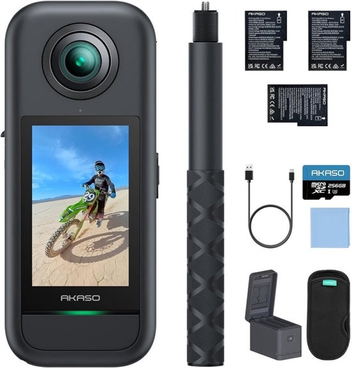 360 Graden Actiecamera 5.7K 72MP met 256GB Kaart - Inclusief Onzichtbare Selfie Stick en Horizon Lock
