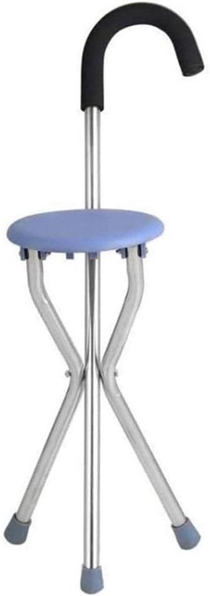Wandelstok met zitje - Opvouwbare kruk - Ondersteuning bij lopen - Antislip rubberen voet - 75 cm - Zwart