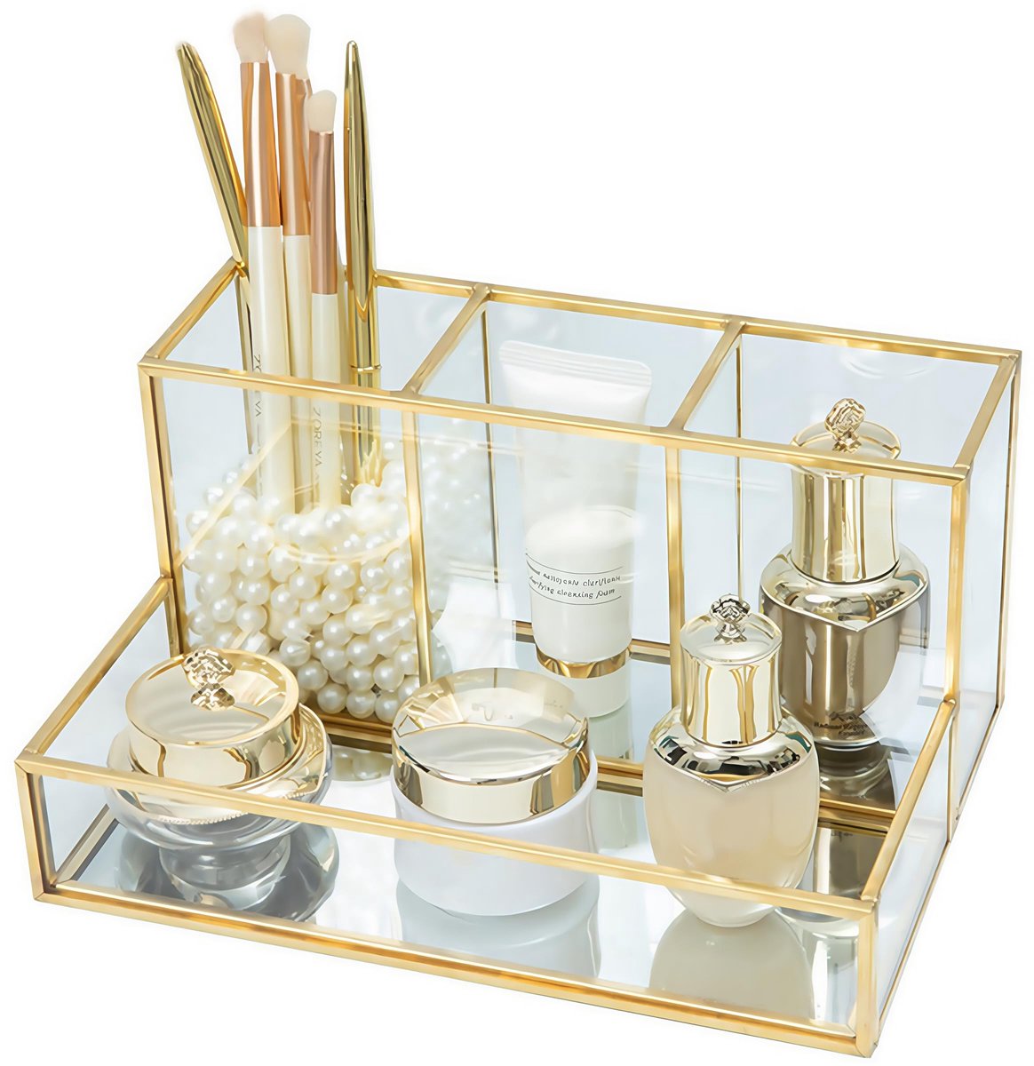 Cosmetica Organizer - Met Penseelhouder van Glas - Goud