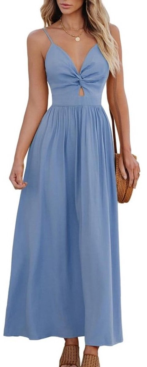 Vrouwen Zomer Jurk V-Hals Twist Front Boho Casual Strandfeest Jurk
