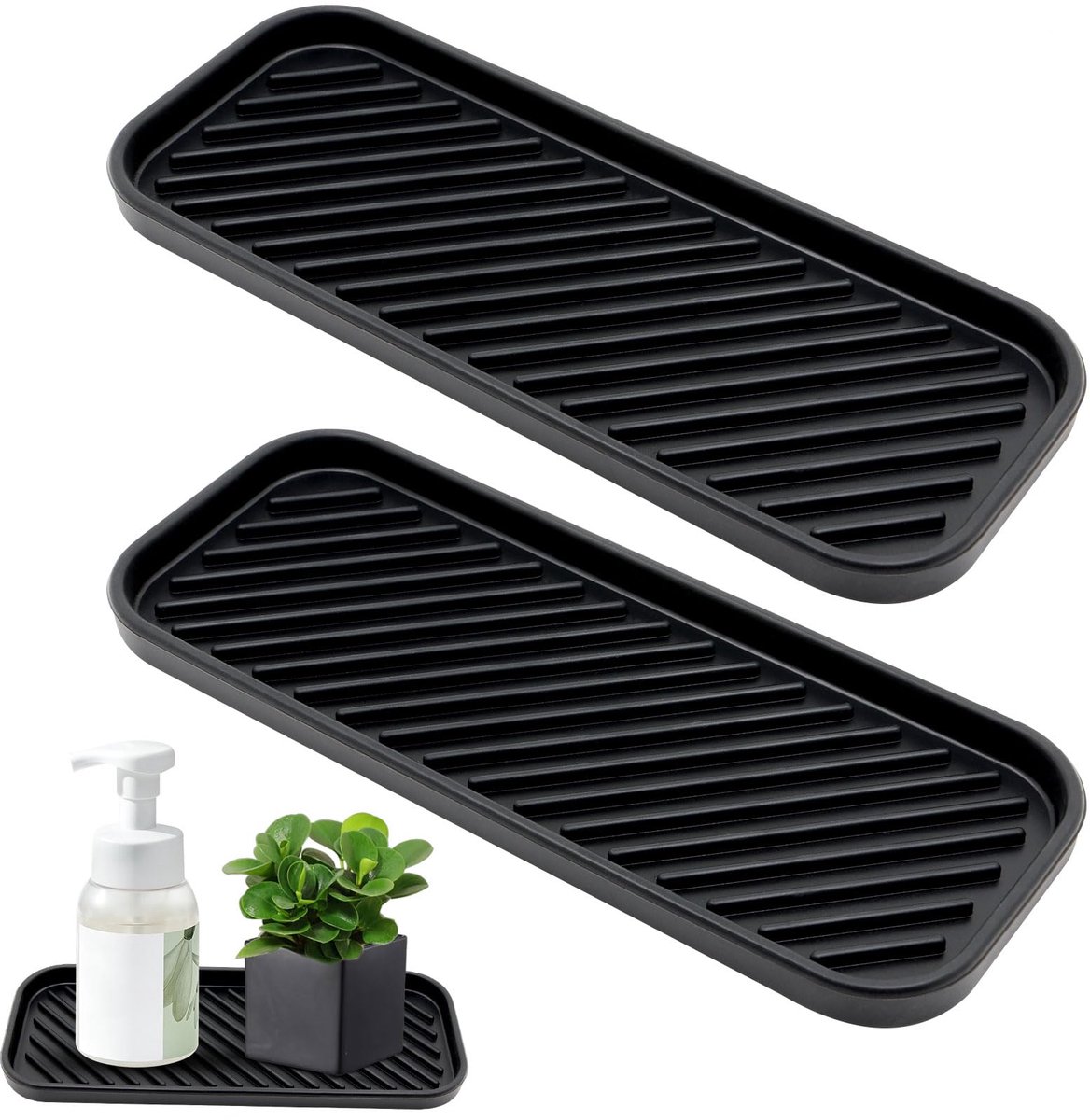 Siliconen Spoelbak Organizer - Sponshouder - Zwart - 2 Stuks - 23x9x1,2 cm