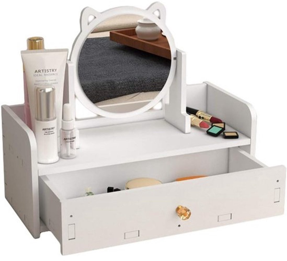 Cosmeticakastje met Spiegel - Opbergkast voor Make-up en Sieraden - Draaibaar 360° - Ruimtebesparend - Wit