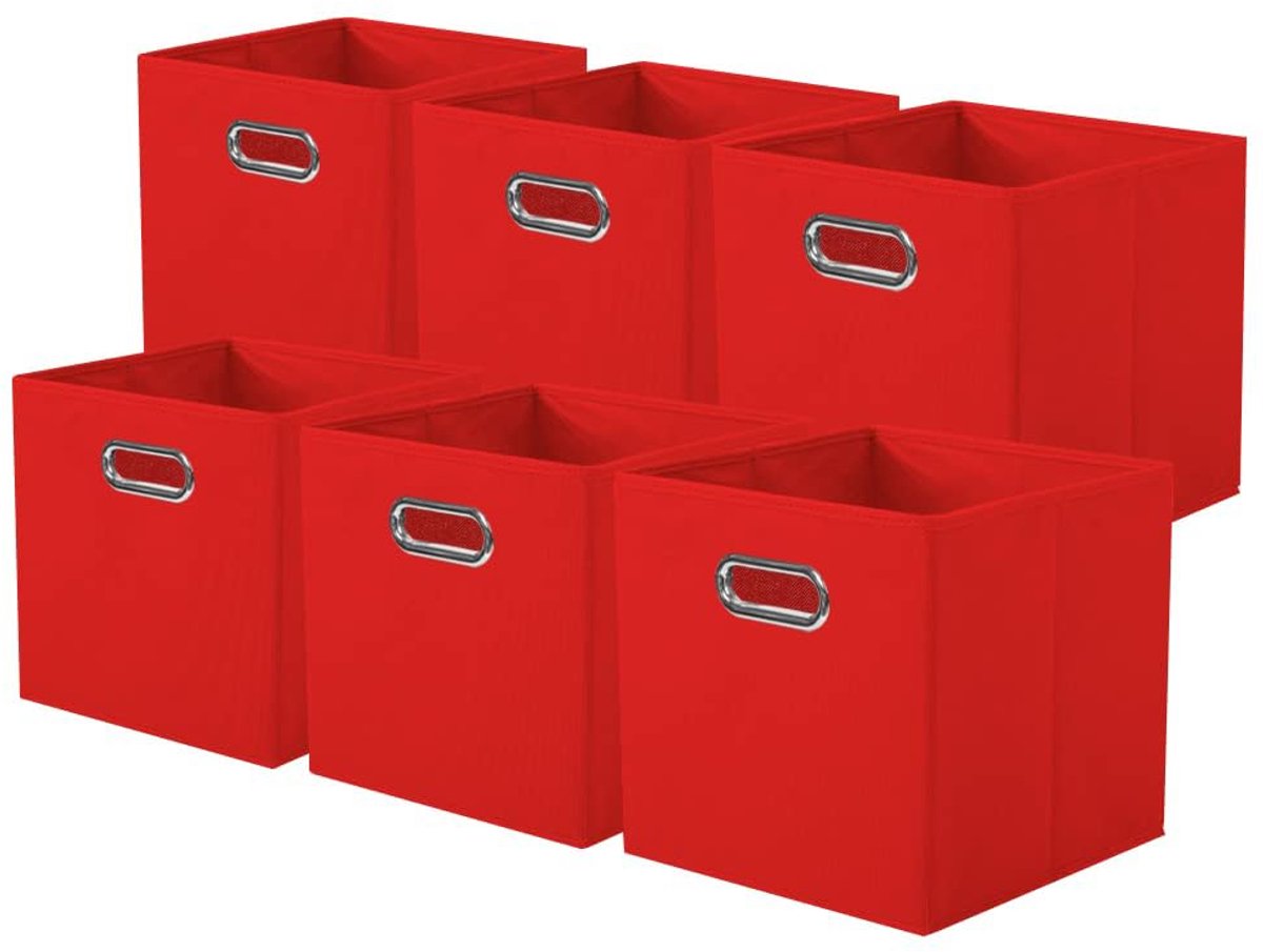 Stoffen Opbergkubussen - 6 stuks - Opvouwbaar - Met metalen handvat - Voor kast en speelgoedopslag - Rood