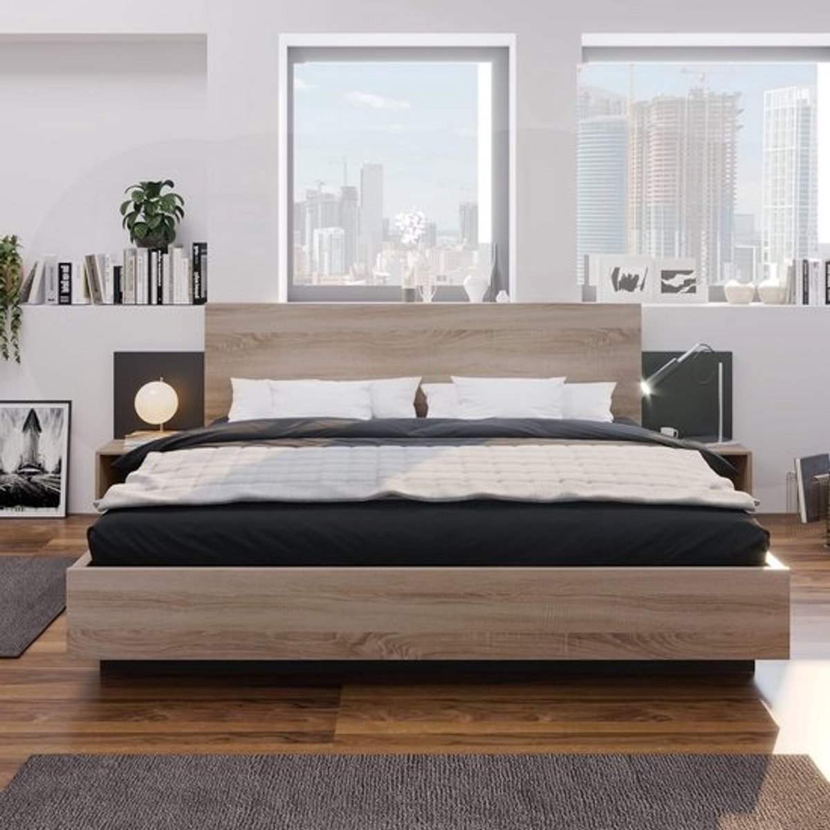 Tweepersoonsbed Hout 160x200 met 2 Nachtkastjes Compleet Slaapkamer Set