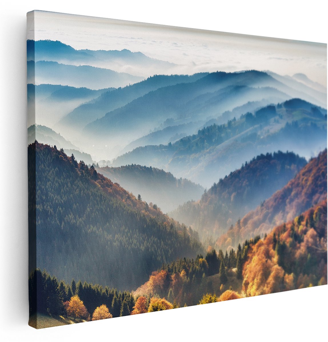 Artaza Canvas Schilderij Heuvel Landschap Van Het Zwarte Wout Bos - 160x120 cm - Groot - Wanddecoratie Woonkamer - Schilderijen - Muurdecoratie