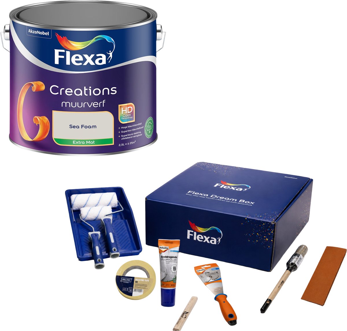 Flexa Dream Box & Creations Muurverf - Extra Mat - Sea Foam - 2,5 L - Bundel