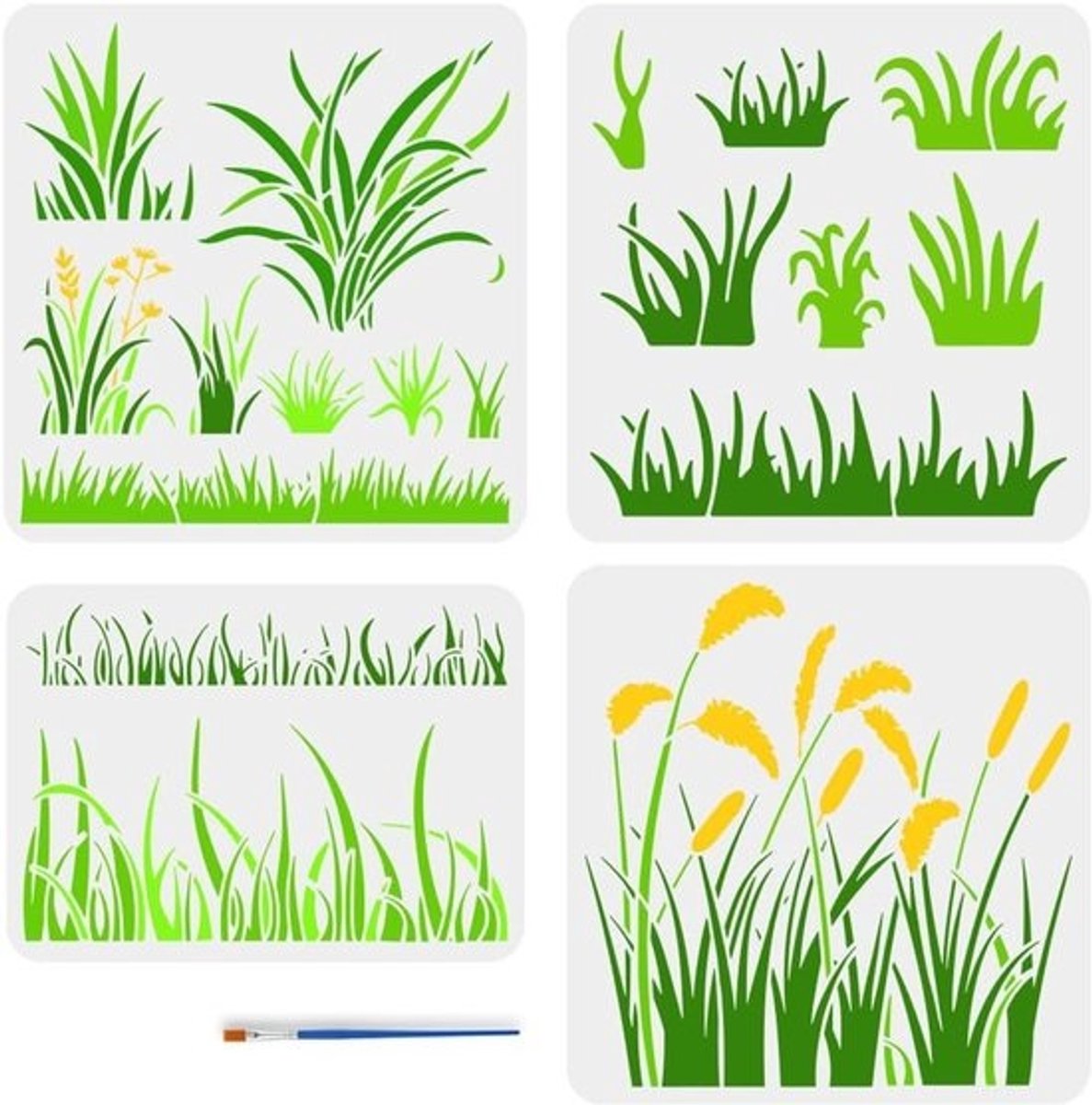 Gras Schildersjabloon - Tekensjabloon Planten - Creatief Schilderen - Herbruikbaar 4 Stijlen - 30x30 Centimeter