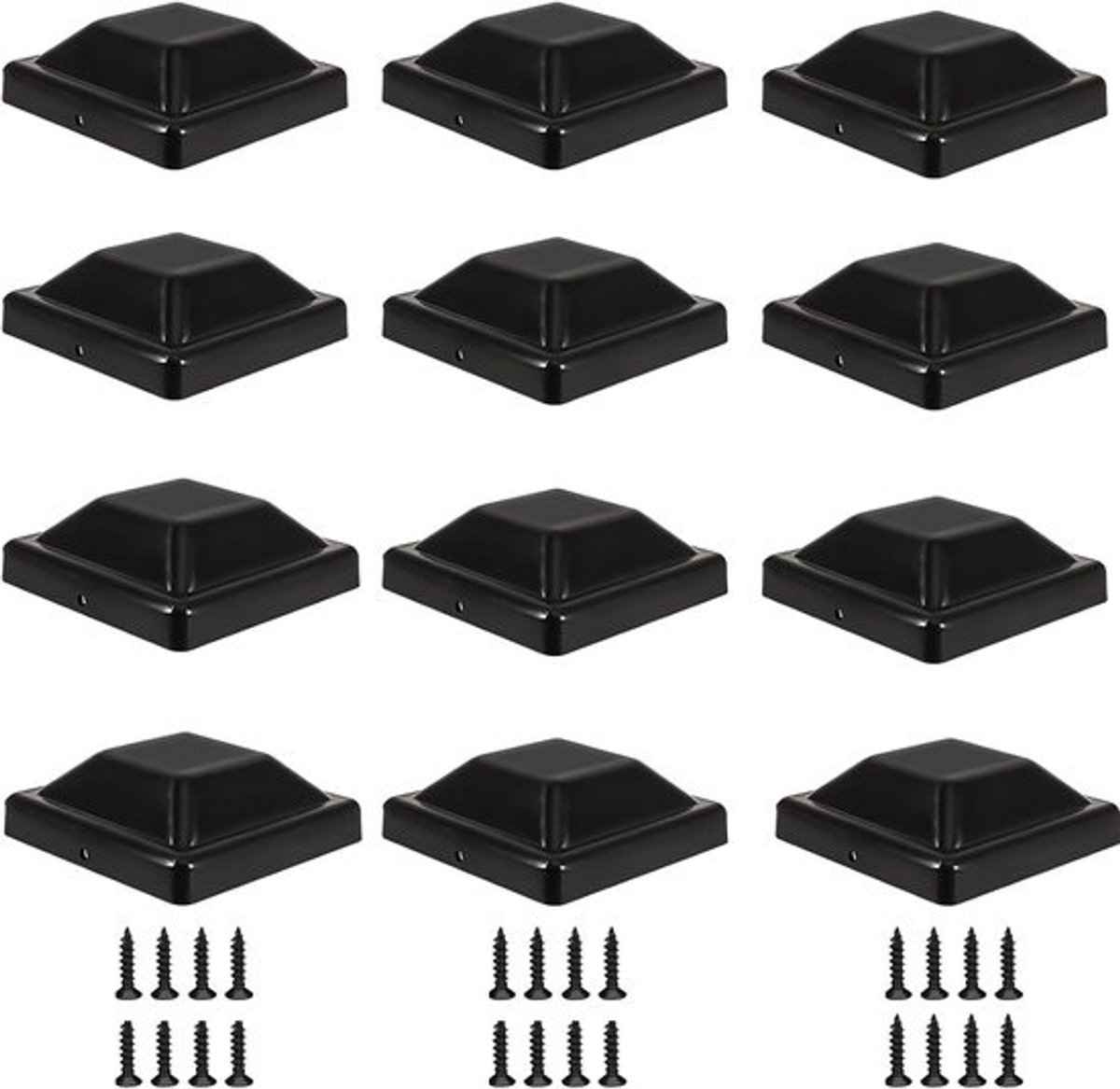 Paalkappen Set - Hekpaal Afdekkers - Tuin Omheining - UV Bestendig Kunststof - 9x9 cm - Zwart