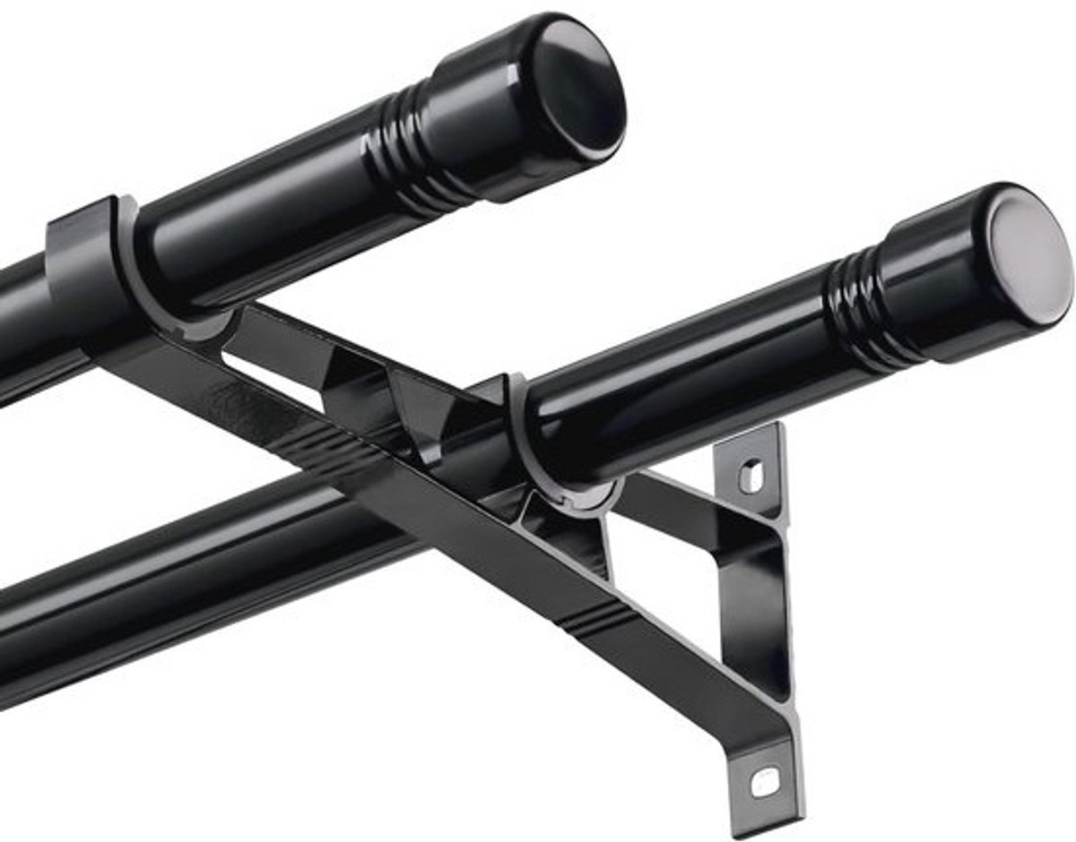 Zwarte Verstelbare Gordijnroede 76-186 cm voor Verduisterings- en Outdoorgordijnen met Dubbele Loops