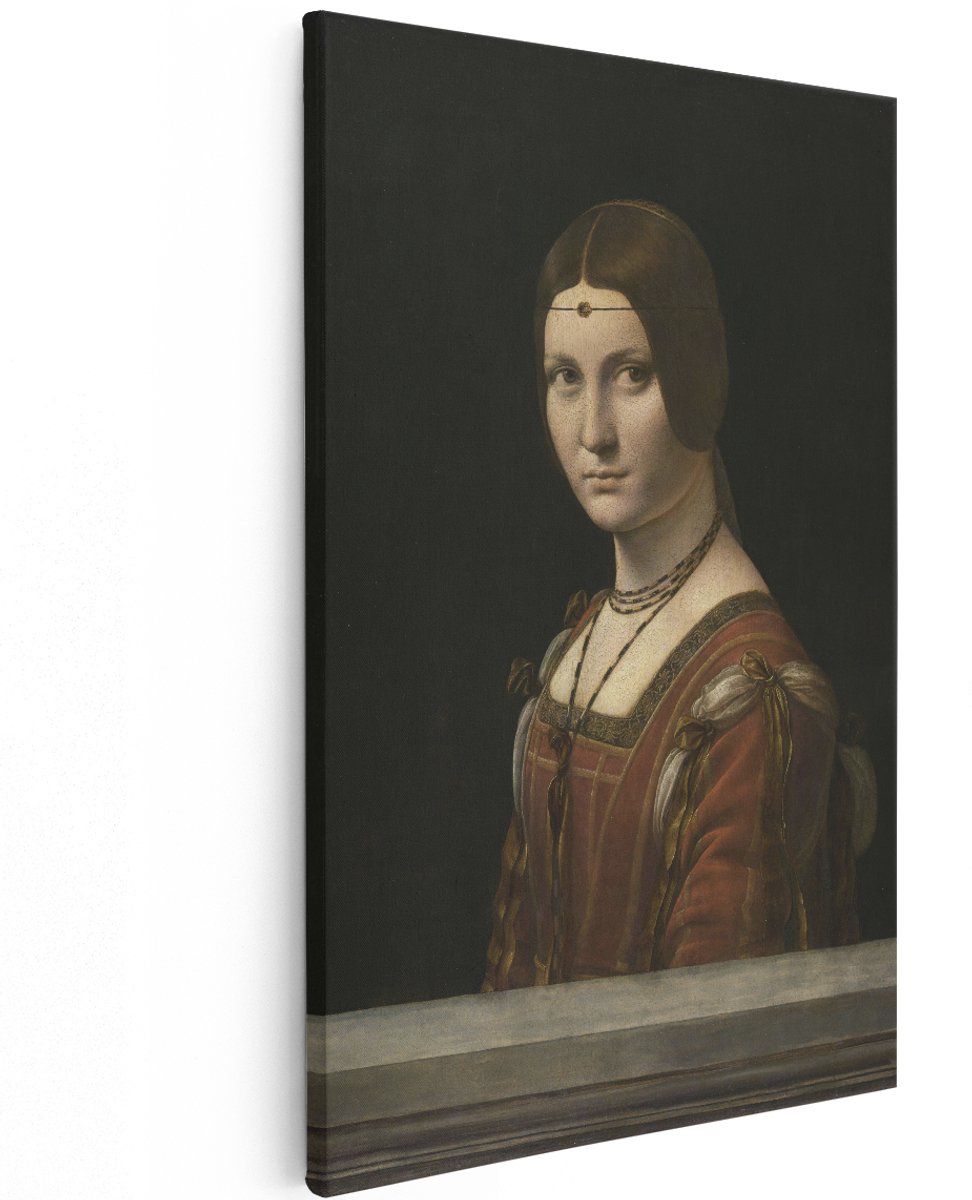 Artaza Canvas Schilderij Portret van een Vrouw - Leonardo da Vinci - 120x180 cm - Groot - Kunst - Wanddecoratie Woonkamer