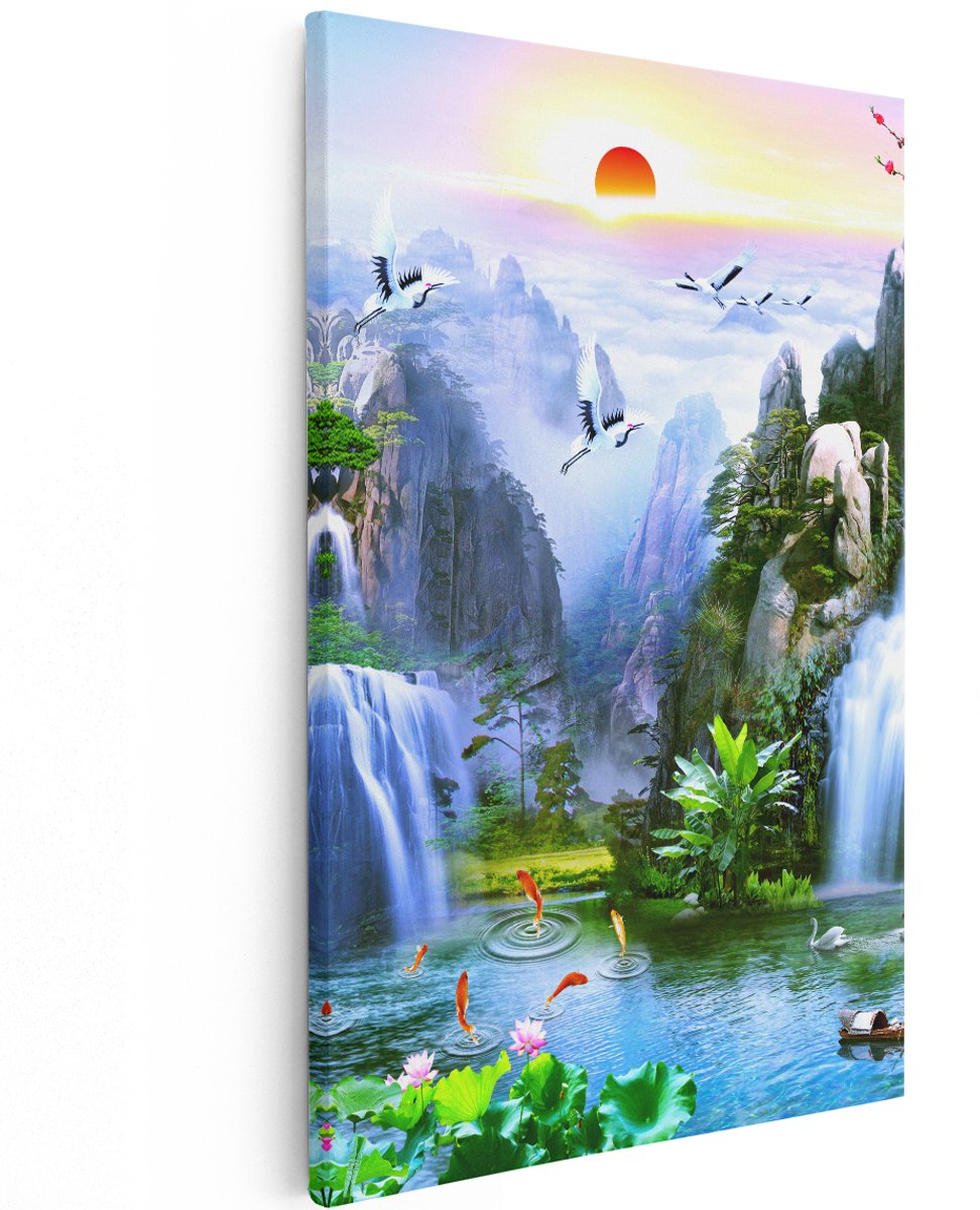 Artaza Canvas Schilderij Watervallen In De Bergen - Abstract - 120x180 cm - Groot - Wanddecoratie Woonkamer - Schilderijen - Muurdecoratie