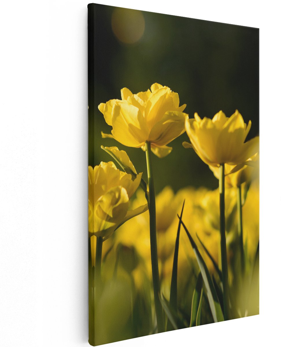 Artaza Canvas Schilderij Gele Tulpen - Bloemen - 120x180 cm - Groot - Wanddecoratie Woonkamer - Schilderijen - Muurdecoratie