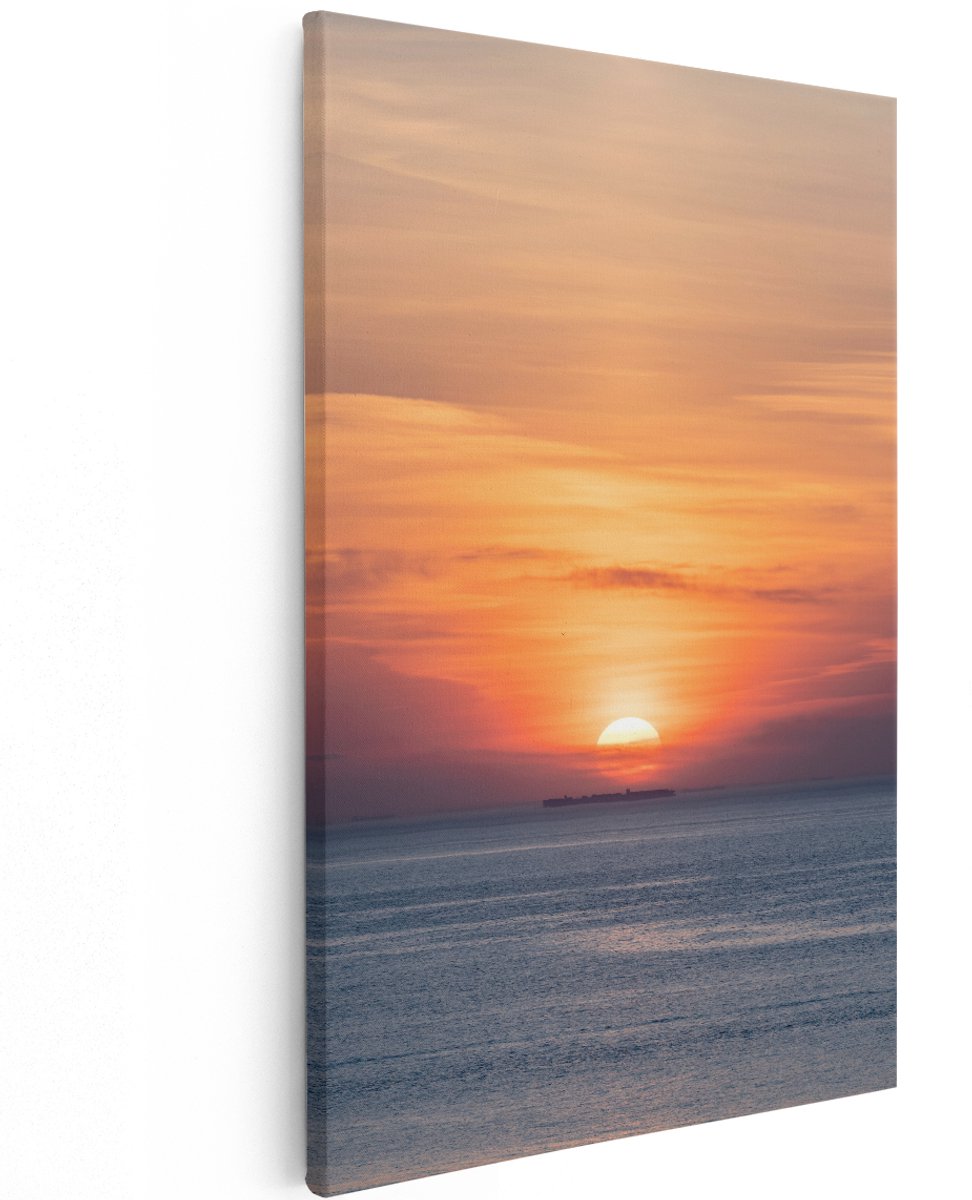 Artaza Canvas Schilderij Zonsondergang In De Noordzee - 120x180 cm - Groot - Wanddecoratie Woonkamer - Schilderijen - Muurdecoratie