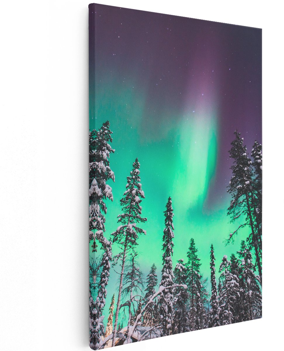 Artaza Canvas Schilderij Noorderlicht in de Bossen van Noorwegen - 120x180 cm - Groot - Wanddecoratie Woonkamer - Schilderijen - Muurdecoratie