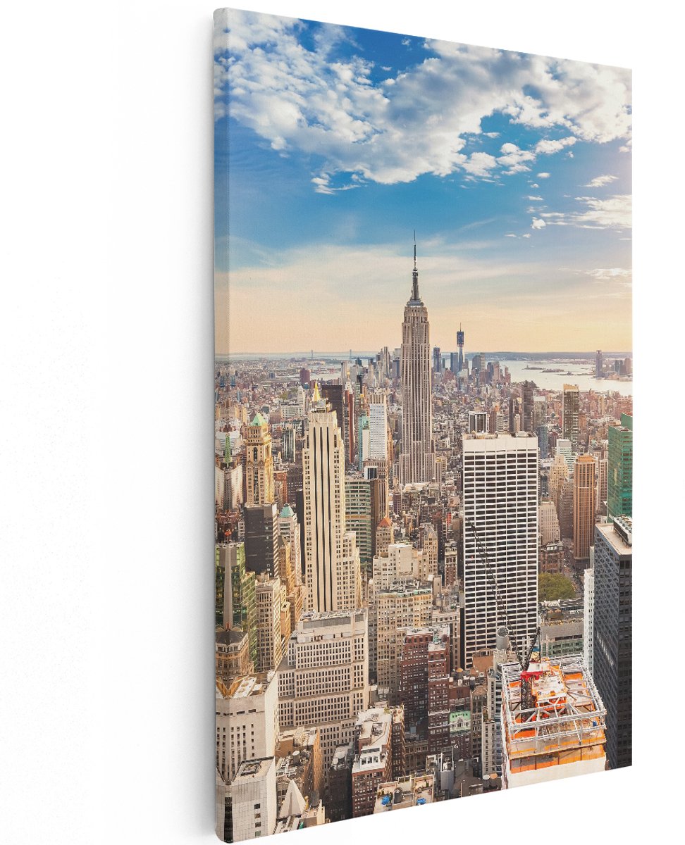 Artaza Canvas Schilderij New York Manhattan Tijdens Zonsondergang - 120x180 cm - Groot - Wanddecoratie Woonkamer - Schilderijen - Muurdecoratie