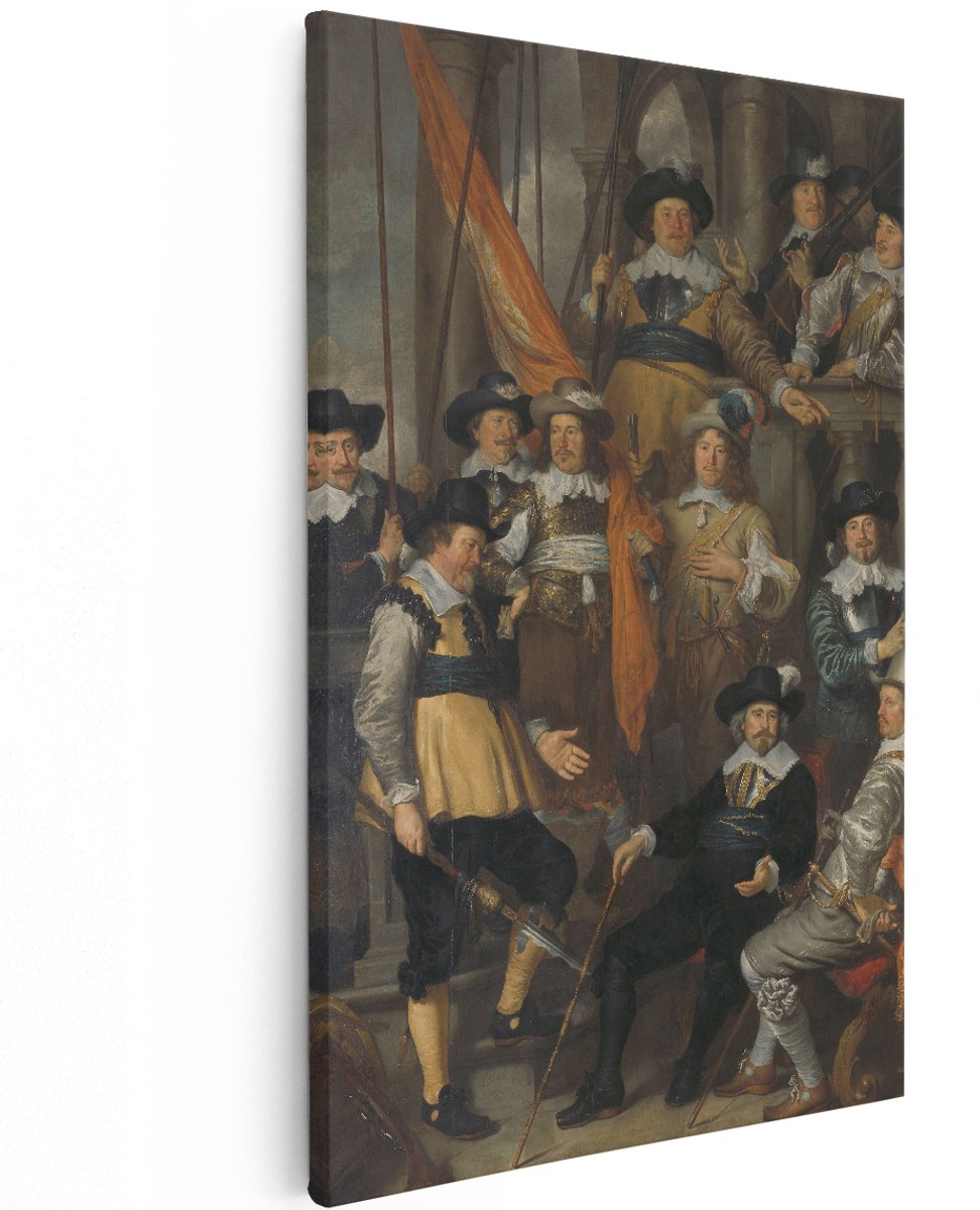 Artaza Canvas Schilderij Officieren en andere Schutters van Wijk XVIII in Amsterdam - Govert Flinck - 120x180 cm - Groot - Kunst - Wanddecoratie