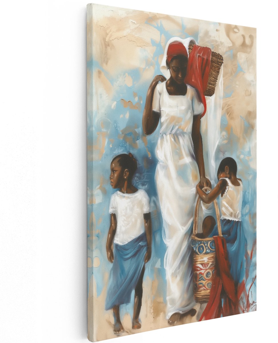 Artaza Canvas Schilderij Vrouw met haar Kinderen - 120x180 cm - Groot - Wanddecoratie Woonkamer - Schilderijen - Muurdecoratie