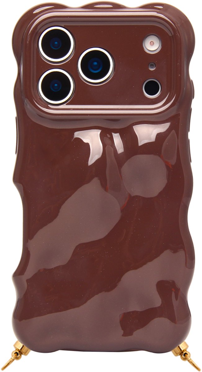 Casies Chocolate brown hoesje geschikt voor iPhone 15 Pro met gouden hangers voor koord - Bordeaux rood wavy smartphone case