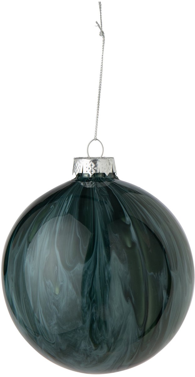 J-Line Kerstbal met marmermotief - glas - donkerblauw/donkergroen - set van 16
