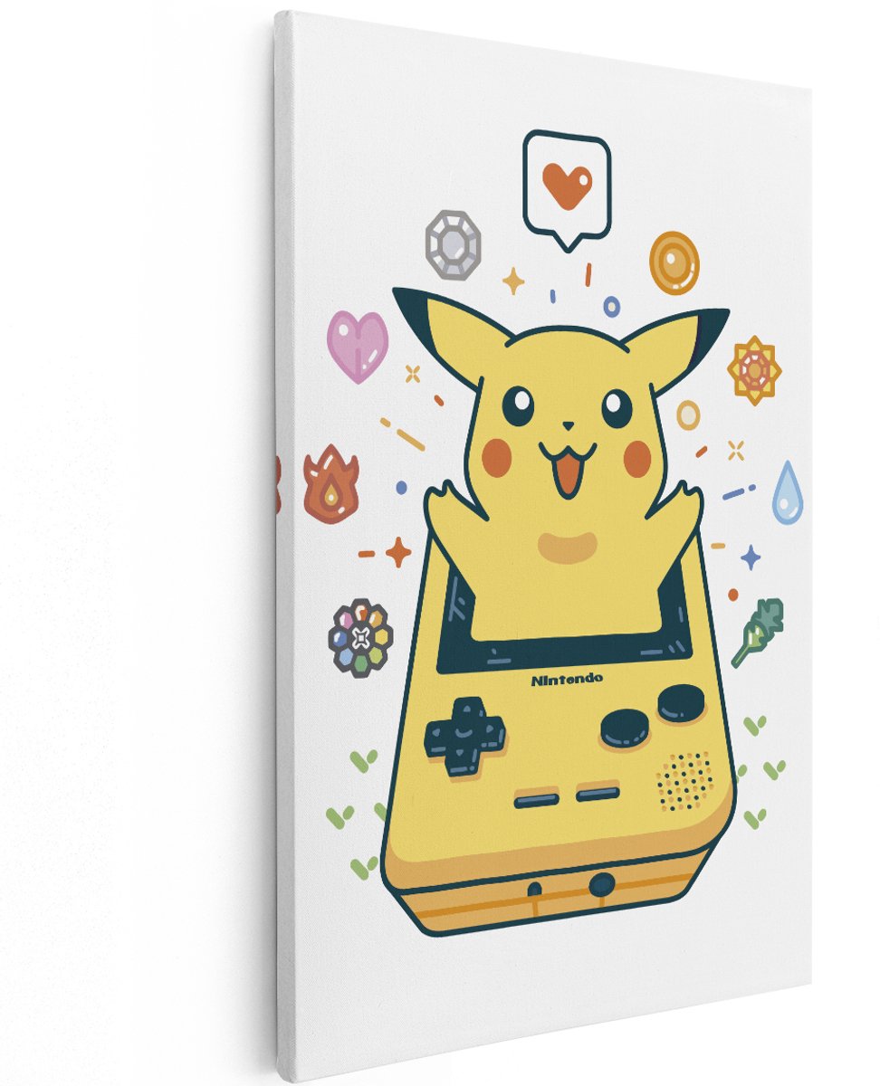 Artaza Canvas Schilderij Pikachu - 120x180 cm - Groot - Wanddecoratie Kinderkamer - Muurdecoratie Gaming - Retro Game Boy - Schilderijen Op Canvas