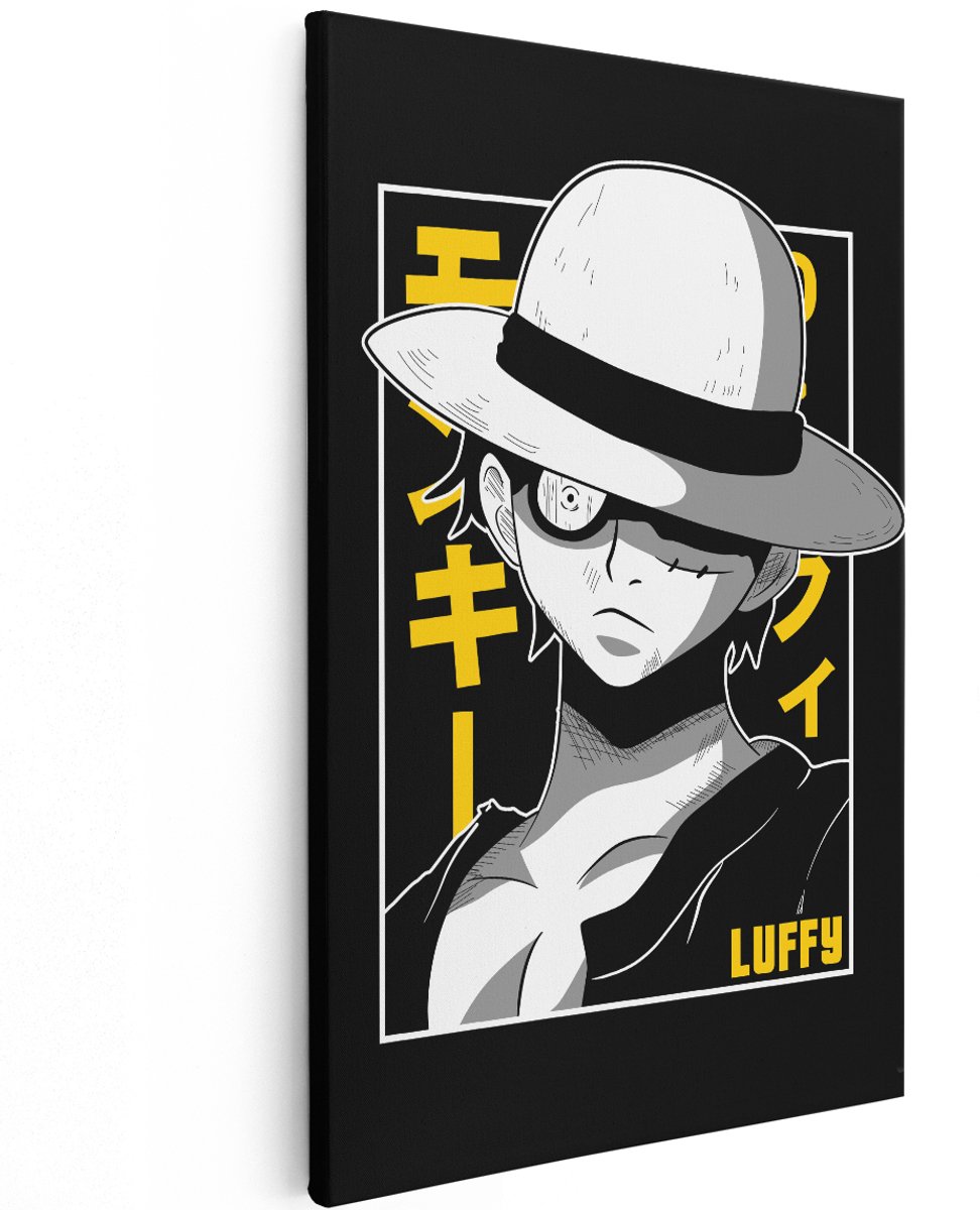 Artaza Canvas Schilderij Luffy - 120x180 cm - Groot - Wanddecoratie One Piece Anime - Muurdecoratie Slaapkamer - Schilderijen Op Canvas Zwart