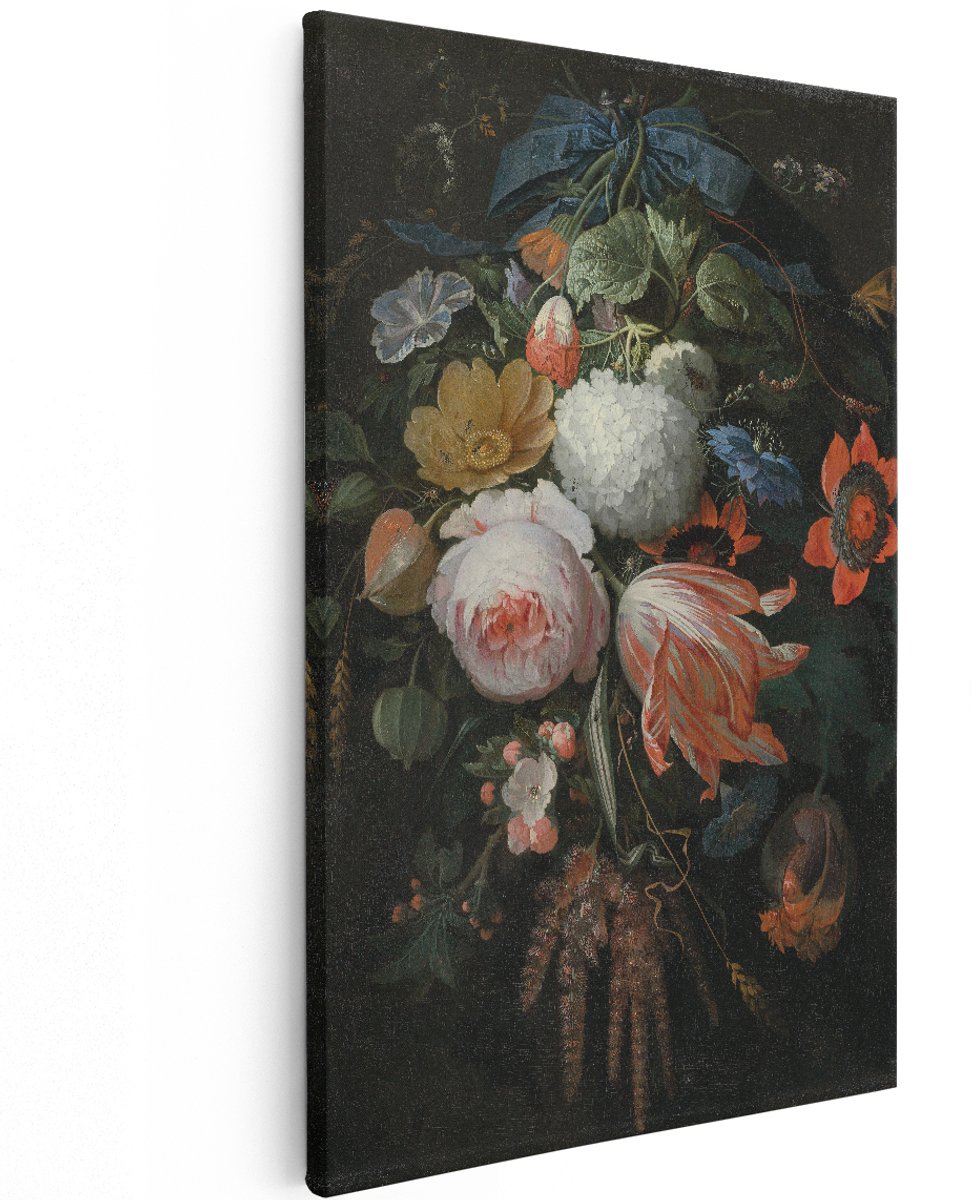 Artaza Canvas Schilderij Een Hangend Boeket - Abraham Mignon - 120x180 cm - Groot - Kunst - Wanddecoratie Woonkamer