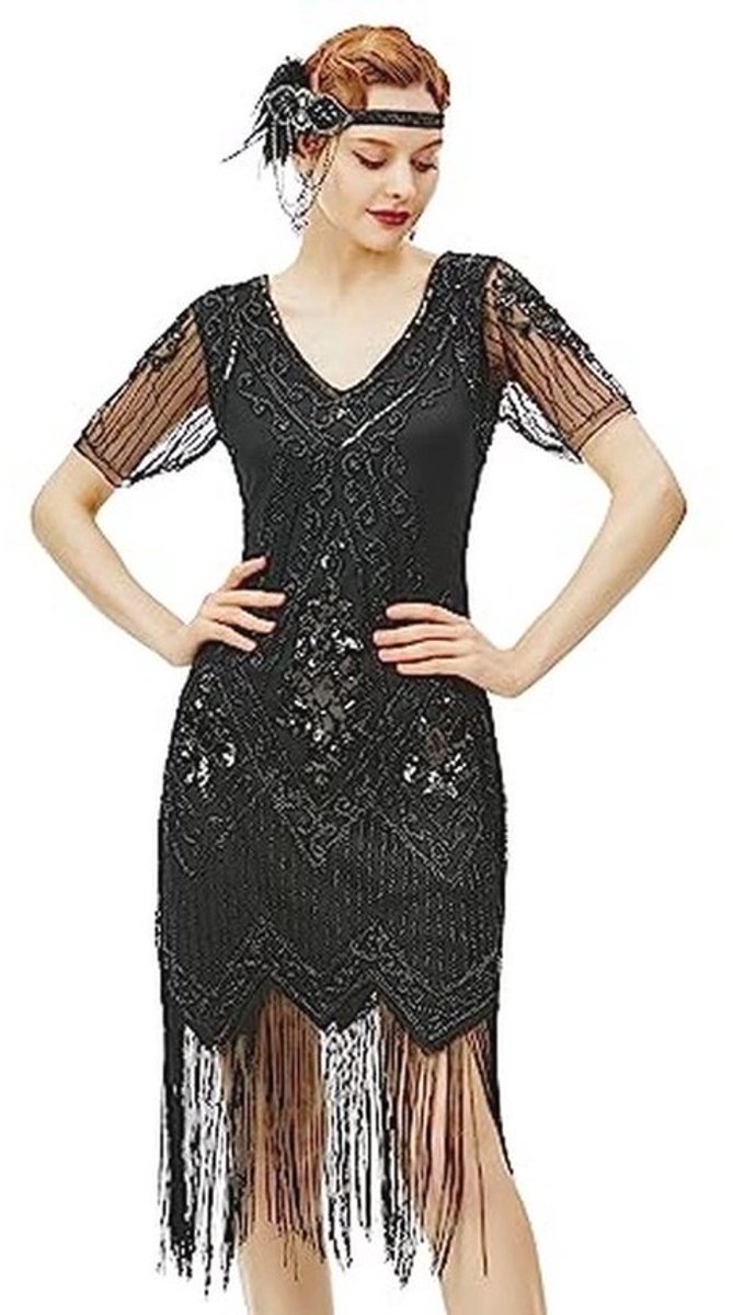 Flapper Fringed Pailletten Jurk voor Avonduitstapjes - 1920s Vintage Gatsby Kostuum