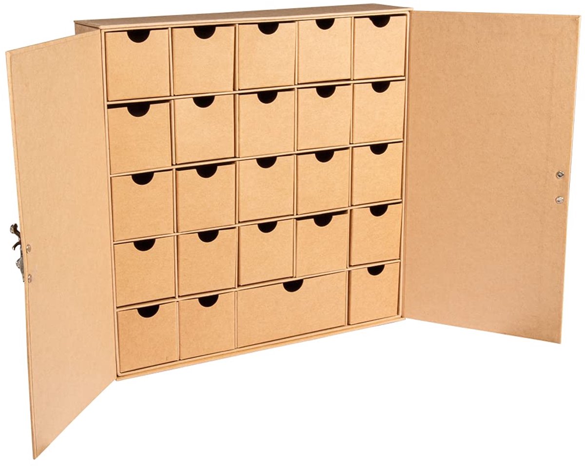 Famanu – Adventskalender van gerecycled karton, 29,6 x 29,6 x 6,5 cm, om zelf te vullen en te decoreren, perfect voor de feestdagen