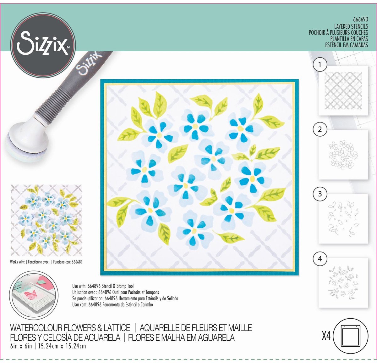 Sizzix • Layered Stencil Watercolour Flowers & Lattice 4pcs